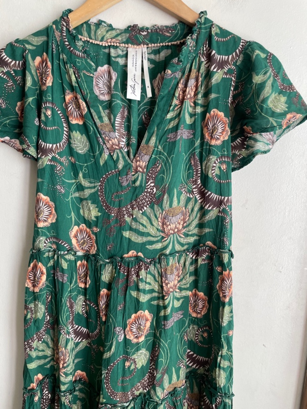 By Anthropologie Victoria Garcia Floral Flutter-Sleeve Tiered Mini Night Dress - Picture 4 of 15